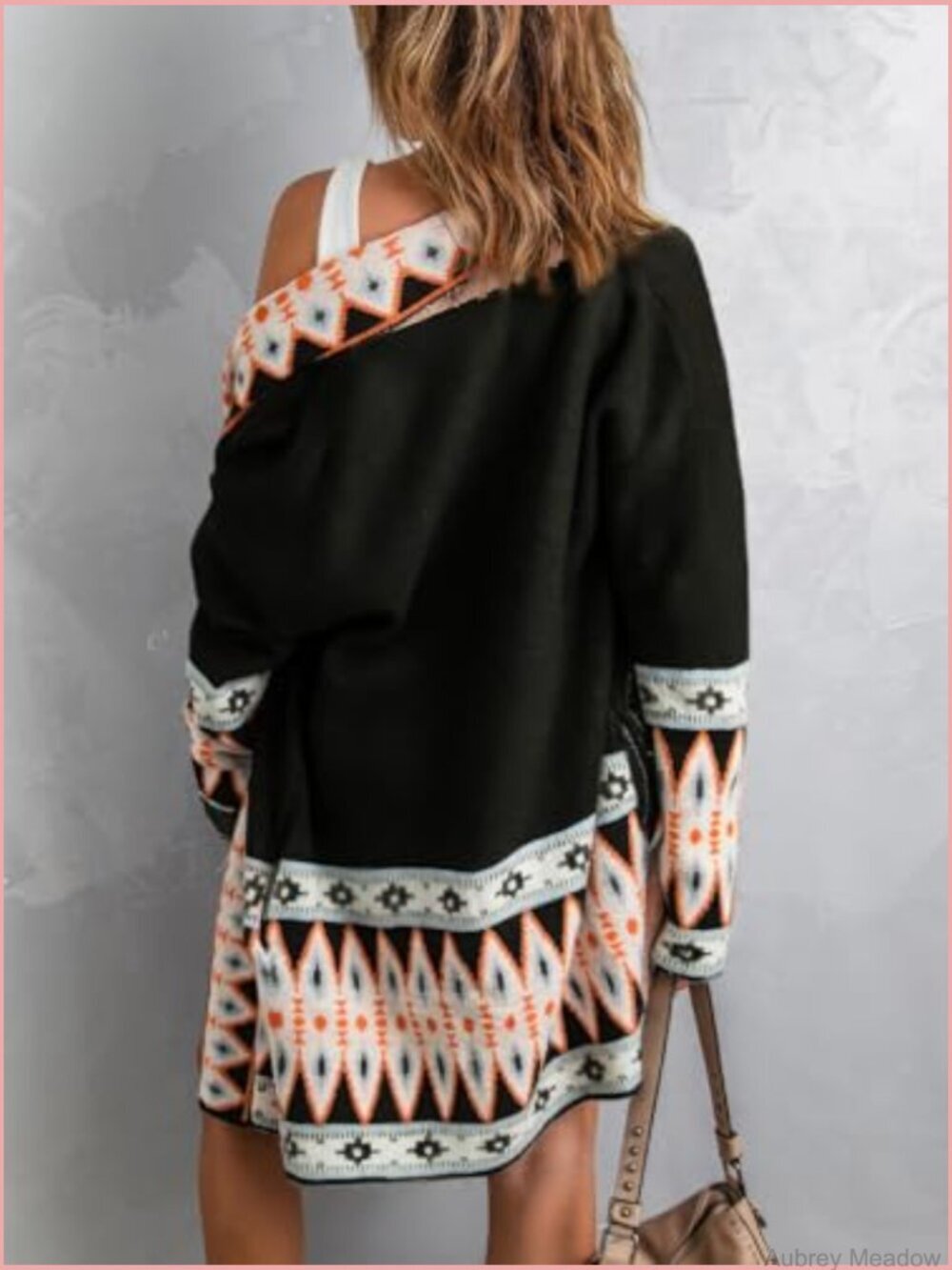 Aztec Print Open Front Cardigan with Pockets - Picture 4 of 5